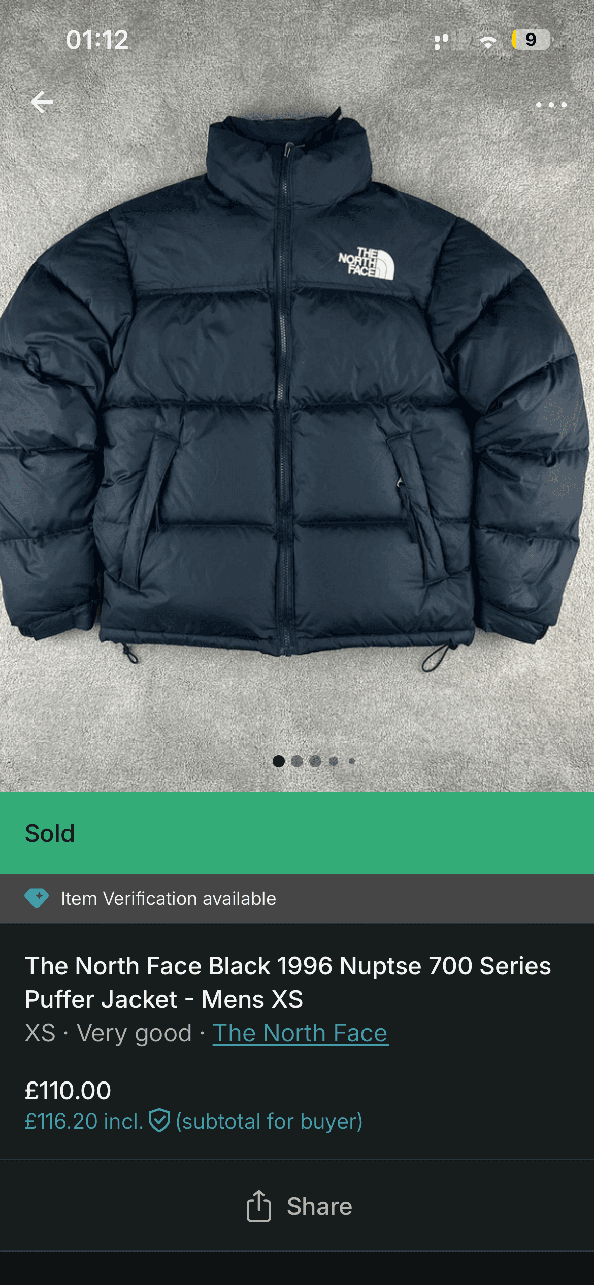 TNF 1996 Nuptse — sold for £110
